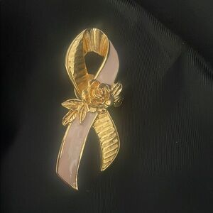 Gold and Pink Ribbon Brooch Avon breast cancer
